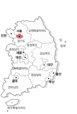 전국 지도로를 클릭하여 각 지역 지사찾기